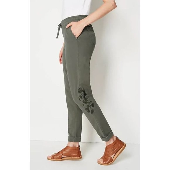 J. Jill Pants - J. Jill Cuffed Embroidered Ankle Drawstring Casual Knit Cotton Pant Medium NEW